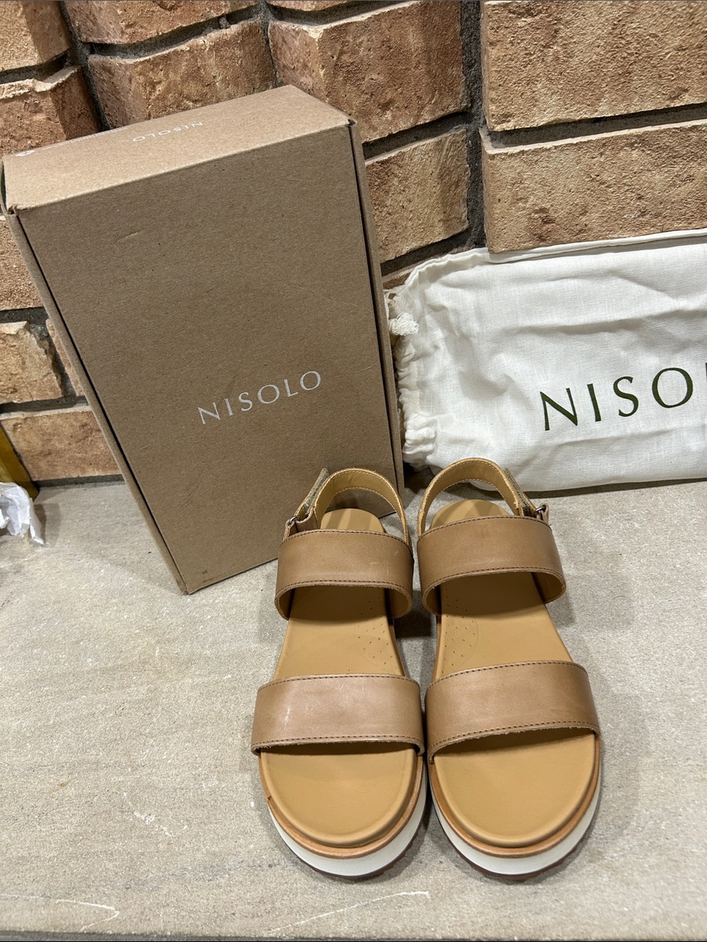 NIB Nisolo Go-To Flatform Sandals Platform Almond Leather Women’s Shoes Size 8 - Picture 2 of 6